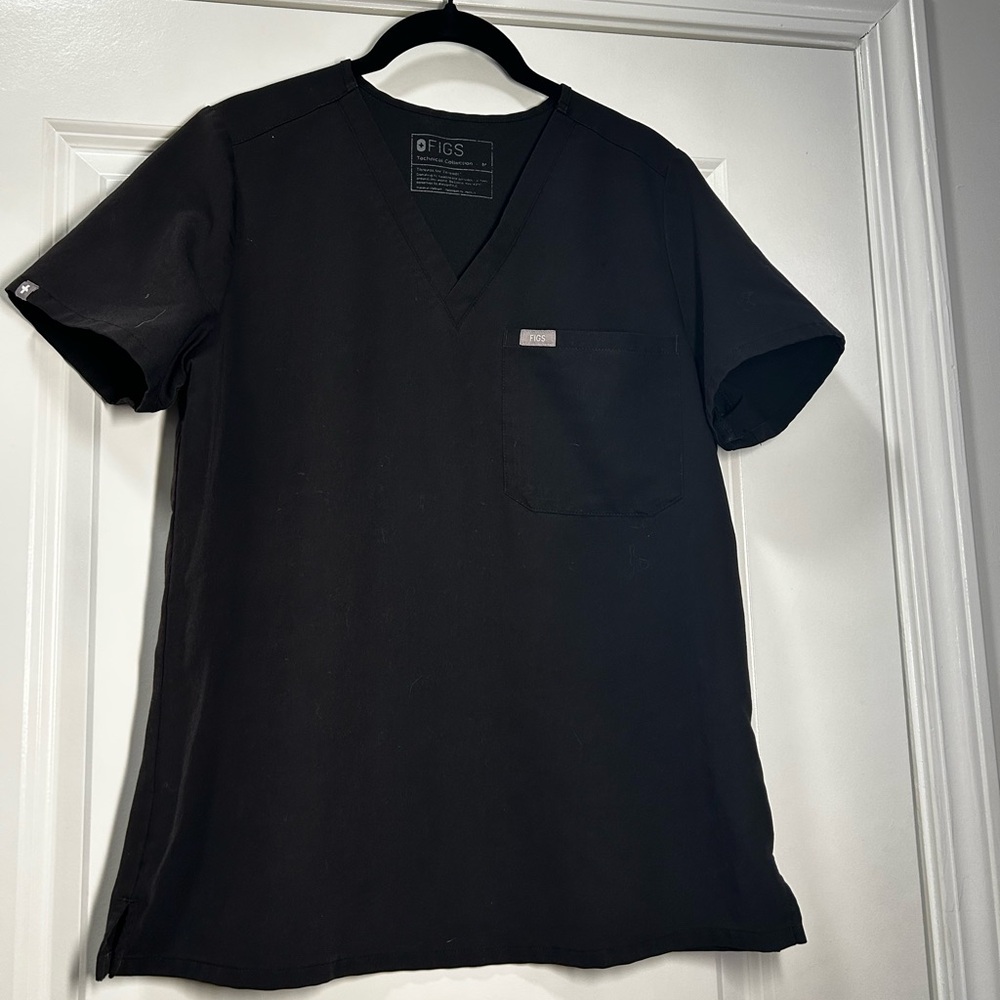 Figs Black Short Sleeve V-Neck